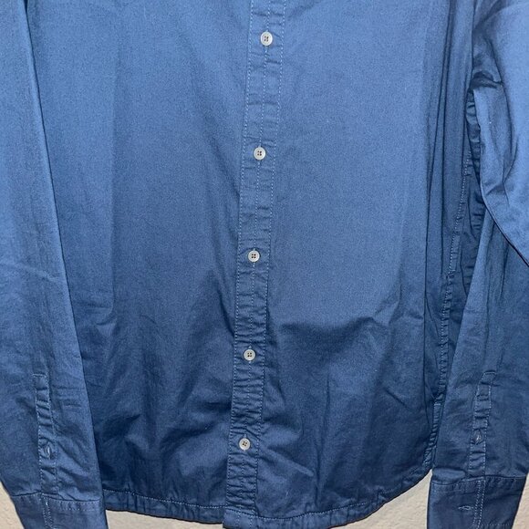 PACT Earth's Favorite Clothing Organic Cotton Navy Long Sleeve Button Down Shirt - Picture 3 of 7